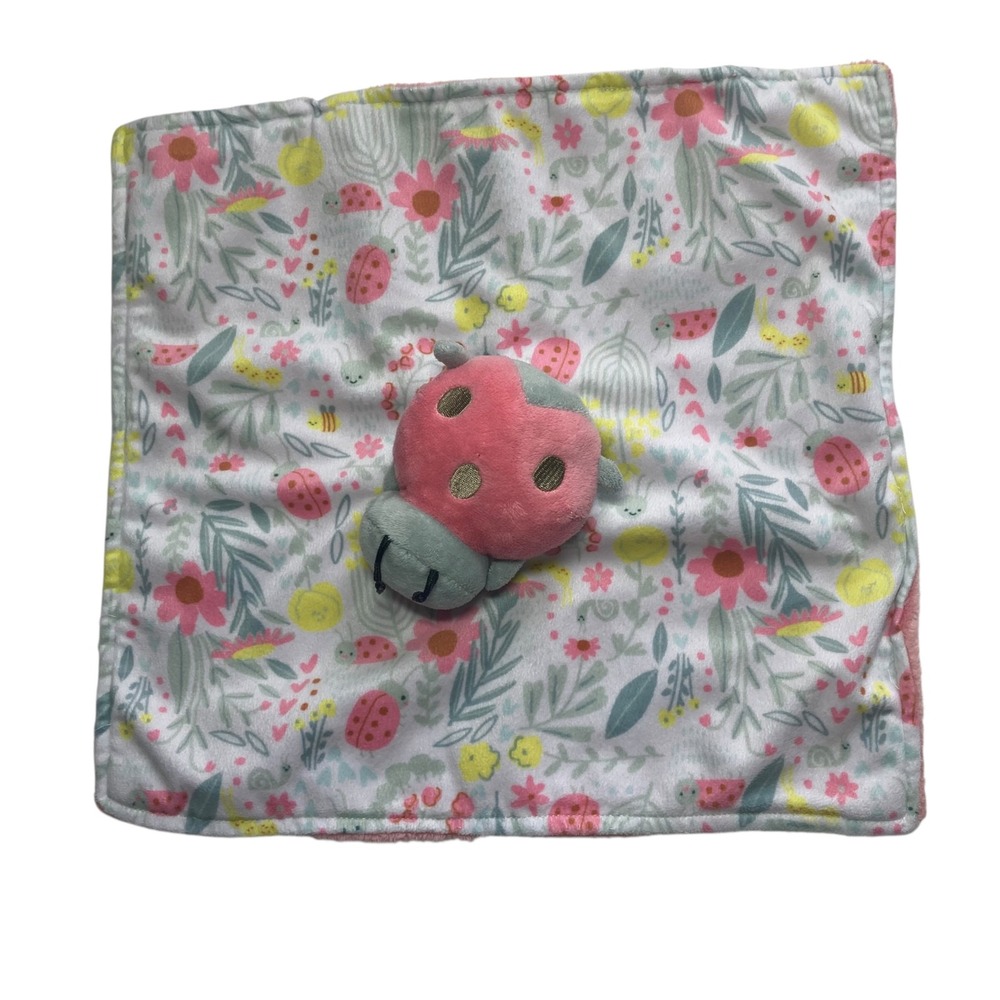 Carter's Ladybug Lovey 14" Security Blanket Plush Flowers Pink Gray 2021
